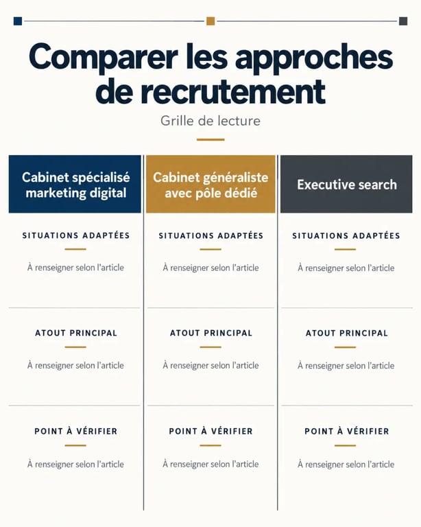 Cabinet de recrutement marketing digital : comparaison des cabinets spécialisés, généralistes et executive search