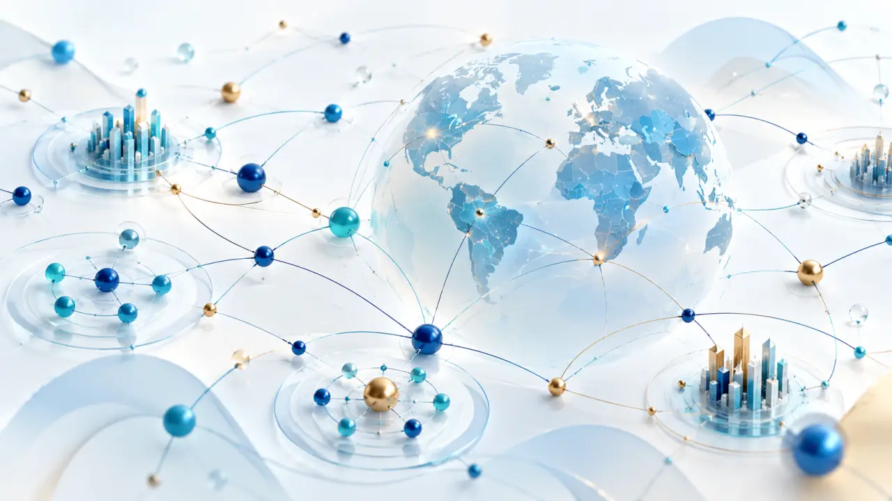 Cartographie abstraite d’un réseau d’affaires et de connexions entre entreprises