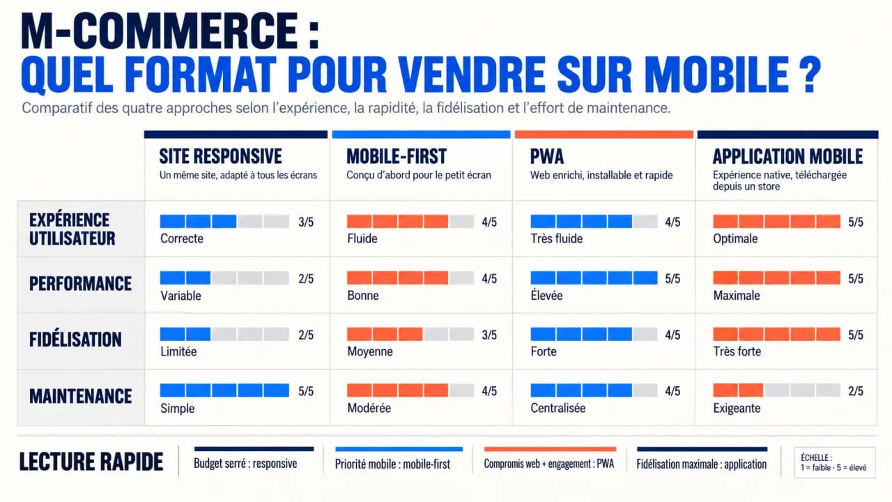 Infographie comparative des principales approches du m-commerce mobile