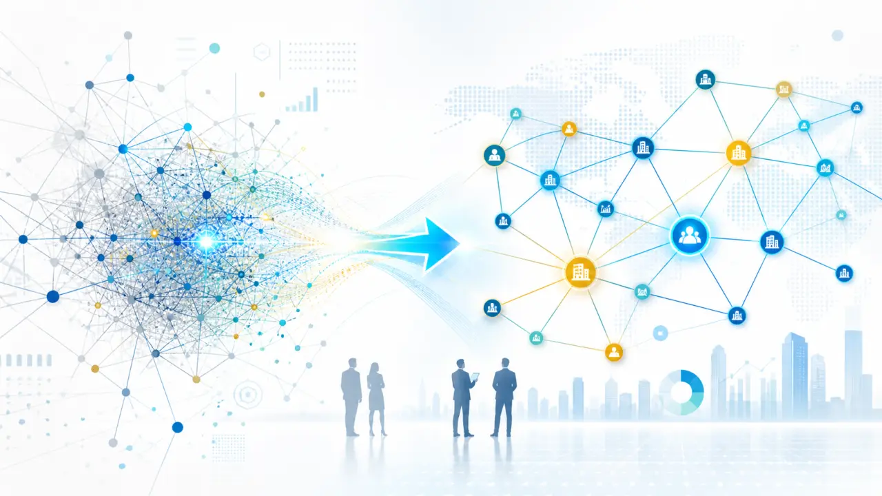 Représentation abstraite d'un réseau de connexions d'affaires